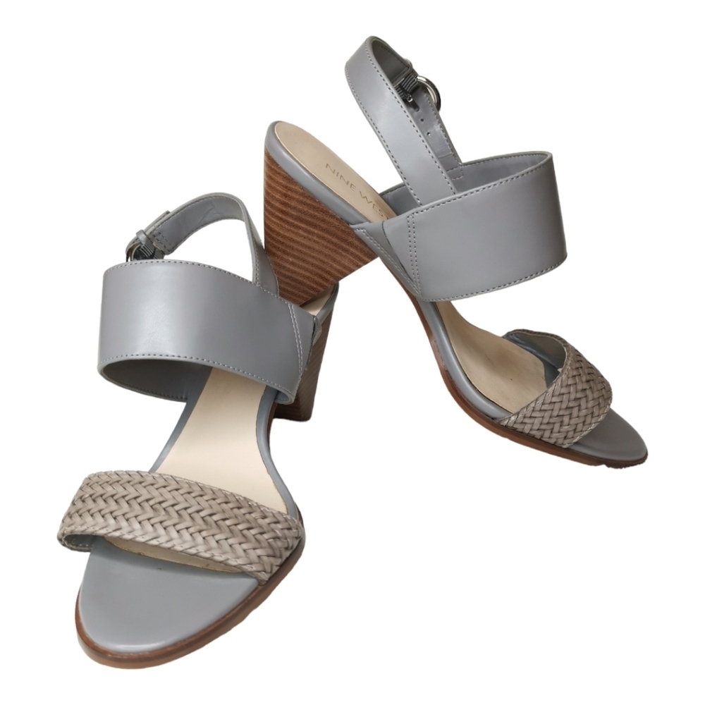 Nine West Grey Chunky Heel Braided Strappy Heels‎